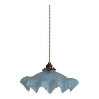 French Vintage 1930s Pale Blue Frilled Clichy Glass Lampshade Ceiling Light