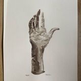 Painting signed watercolor monochrome sepia study statue “the hand reveals the man”