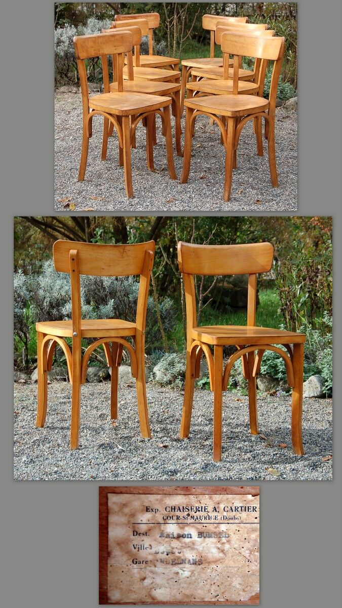 Lot 8 chairs bistro CARTIER 60s
