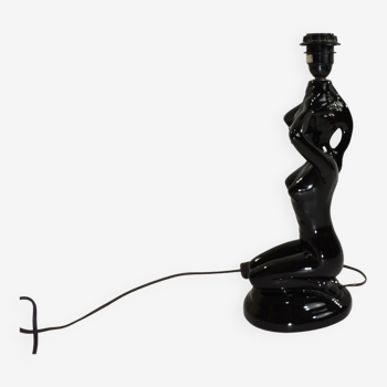 Pied de lampe femme nue en céramique patiné noir / Vintage