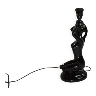 Pied de lampe femme nue en céramique patiné noir / Vintage