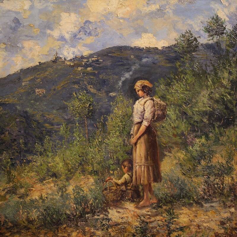 Italian landscape with figure painting signed and dated 1914