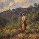 Italian landscape with figure painting signed and dated 1914