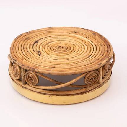 1970s rattan and brass table centrepiece