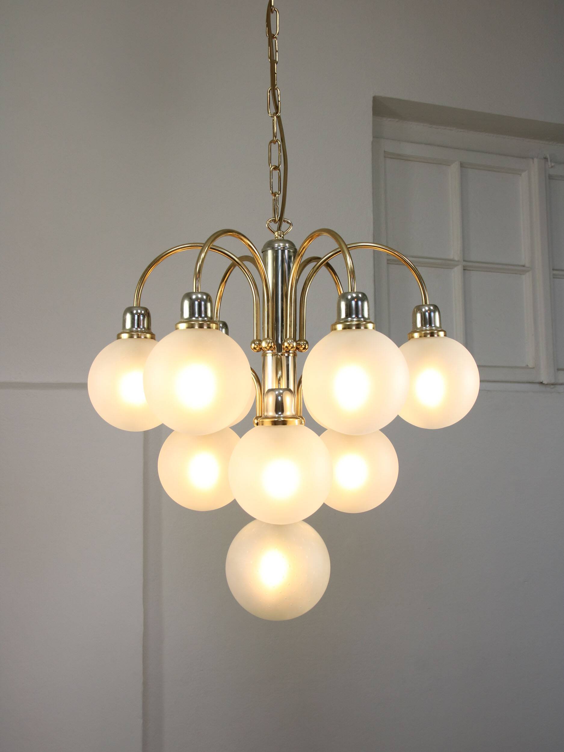 Vintage Orion Brass Ball Chandelier: Mid-Century Modern Sputnik Lighting