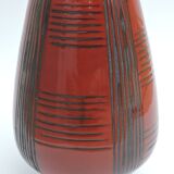 Vintage red ceramic vase scarified decoration elchinger 50' signed