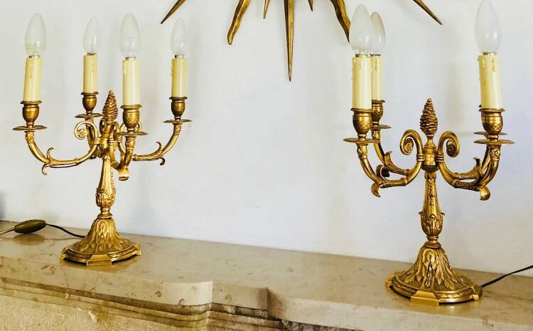 Pair of gilt bronze table lamps from the mid-20th century