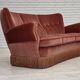 1970s, 3-seater Danish curved sofa, pink furniture velour.
