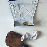 Old enamelled kitchen utensil display