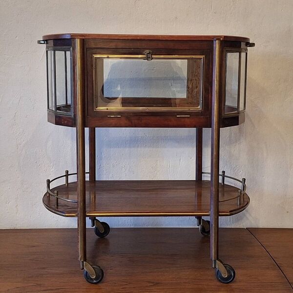 Chariot de service / chariot de bar en acajou, laiton et verre, 1920