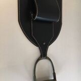 Leather wall-mounted magazine rack. Attributed to Jacques Adnet