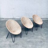 Mid-Century Modern Design Egg Basket Wicker Chairs, Italy, 1950s, Set of 3