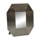 Miroir design en acier inoxydable brossé et chromé, verre biseauté 1970's