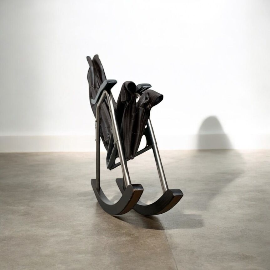 Rocking chair by Takeshi Nii - Leather and wood - 60s
