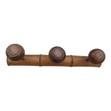 Wooden coat rack turned in imitation of bamboo, 3 hooks, 1900s