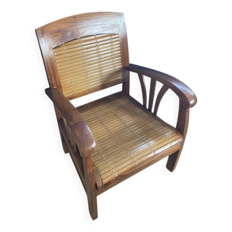 Fauteuil colonial en teck et bambou