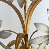 Vintage Hollywood Regency gold metal leaf wall sconce.