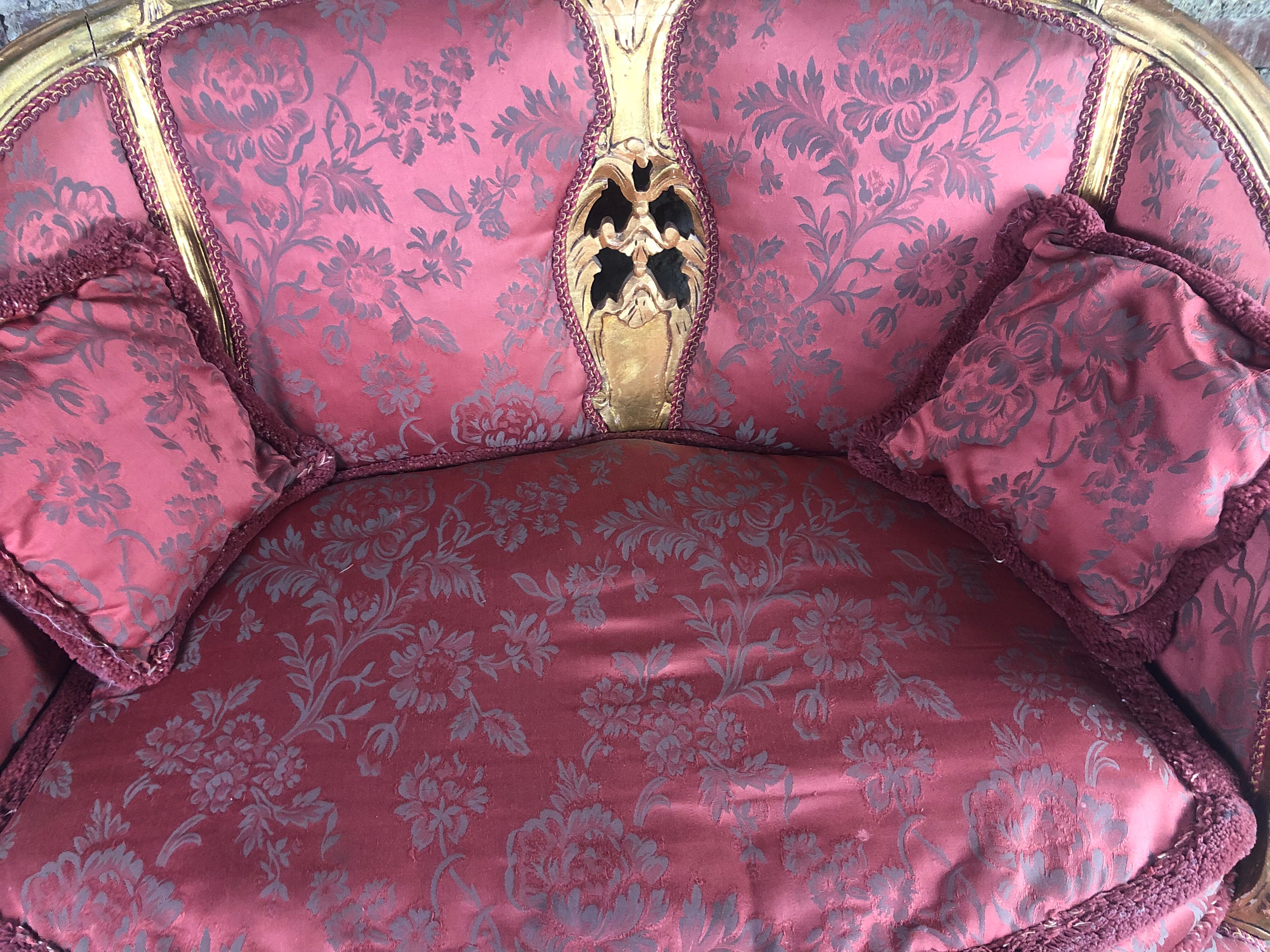 Bench louis XV style in gilded wood carved and upholstered