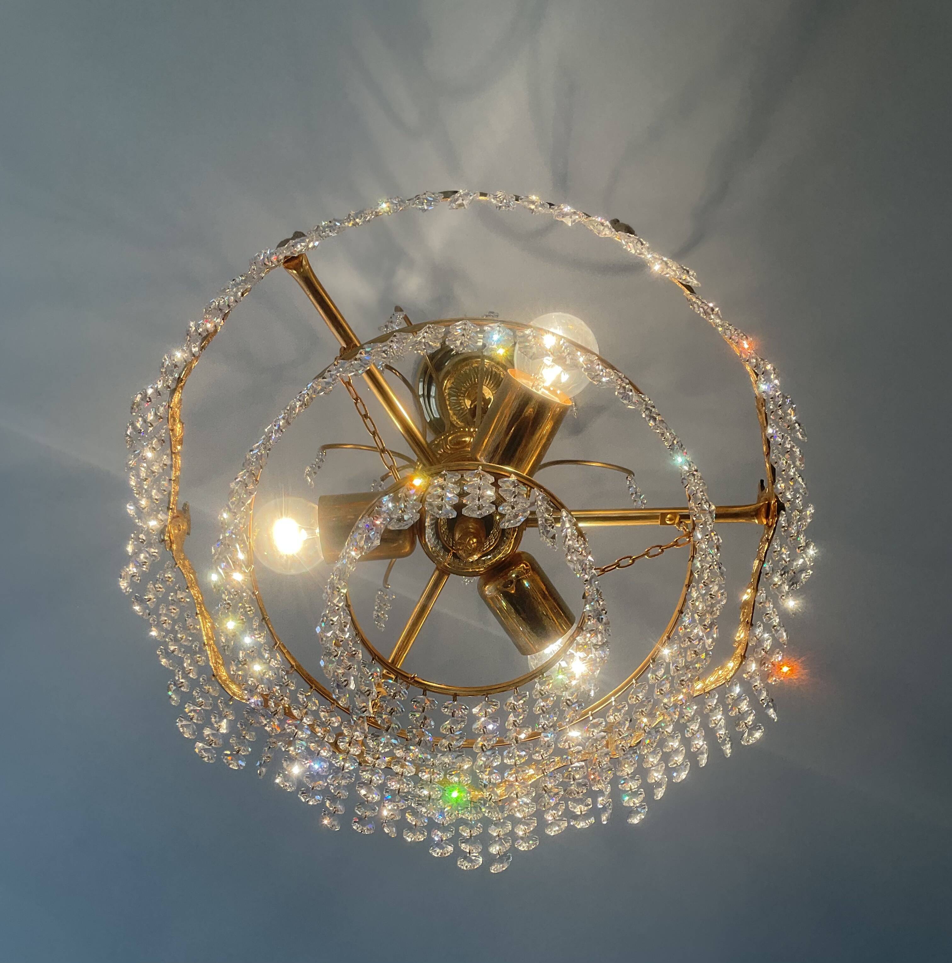 Cascade chandelier with bronze and crystal pendants