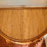 Curved half-moon console in rattan and bamboo with mirror by Vivai del Sud, Italy, 1960s.