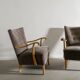 Vintage Swedish Mid Century Modern Wooden Grey Armchairs, 1940s