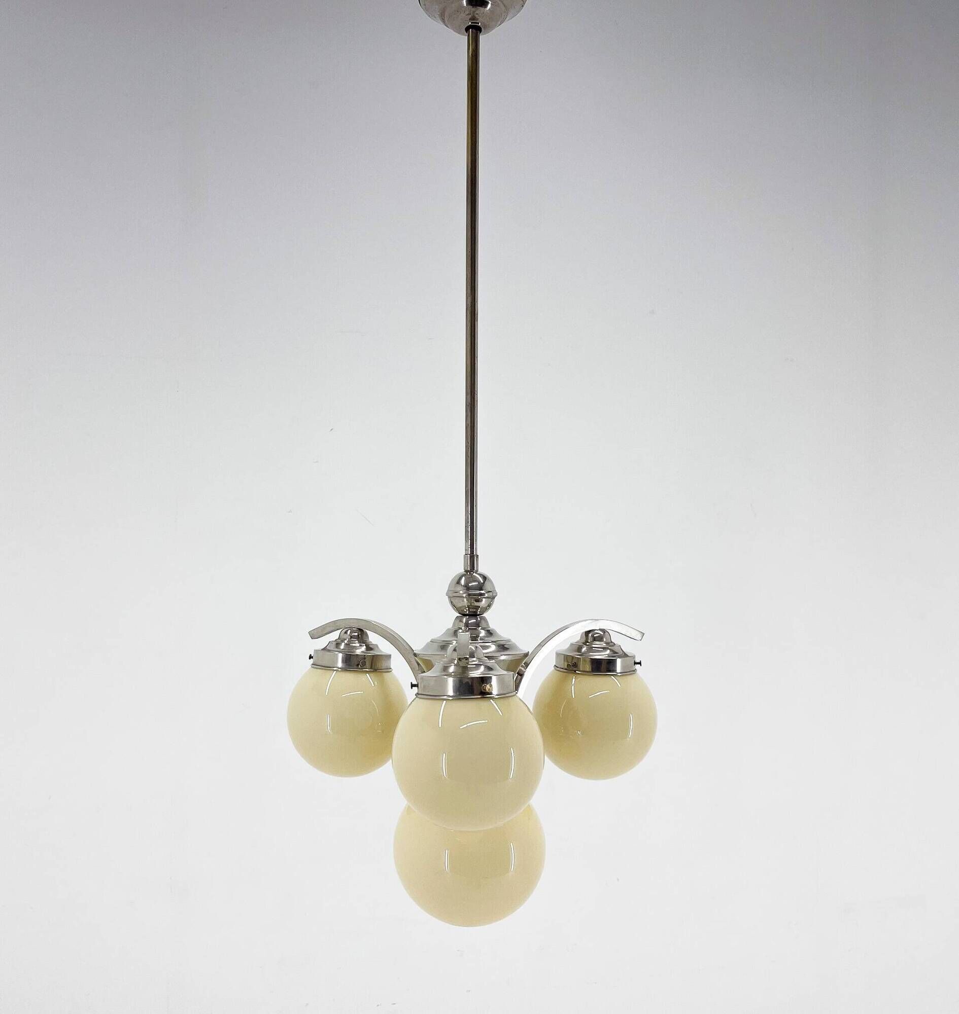 Art Deco, Chrome and Champagne Glass Chandelier, 1930s