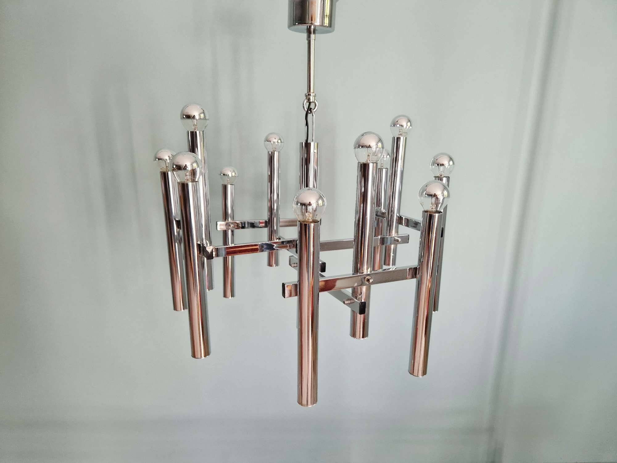 Large geometric chandelier in chromed metal, Massive, 1970
