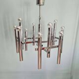 Large geometric chandelier in chromed metal, Massive, 1970