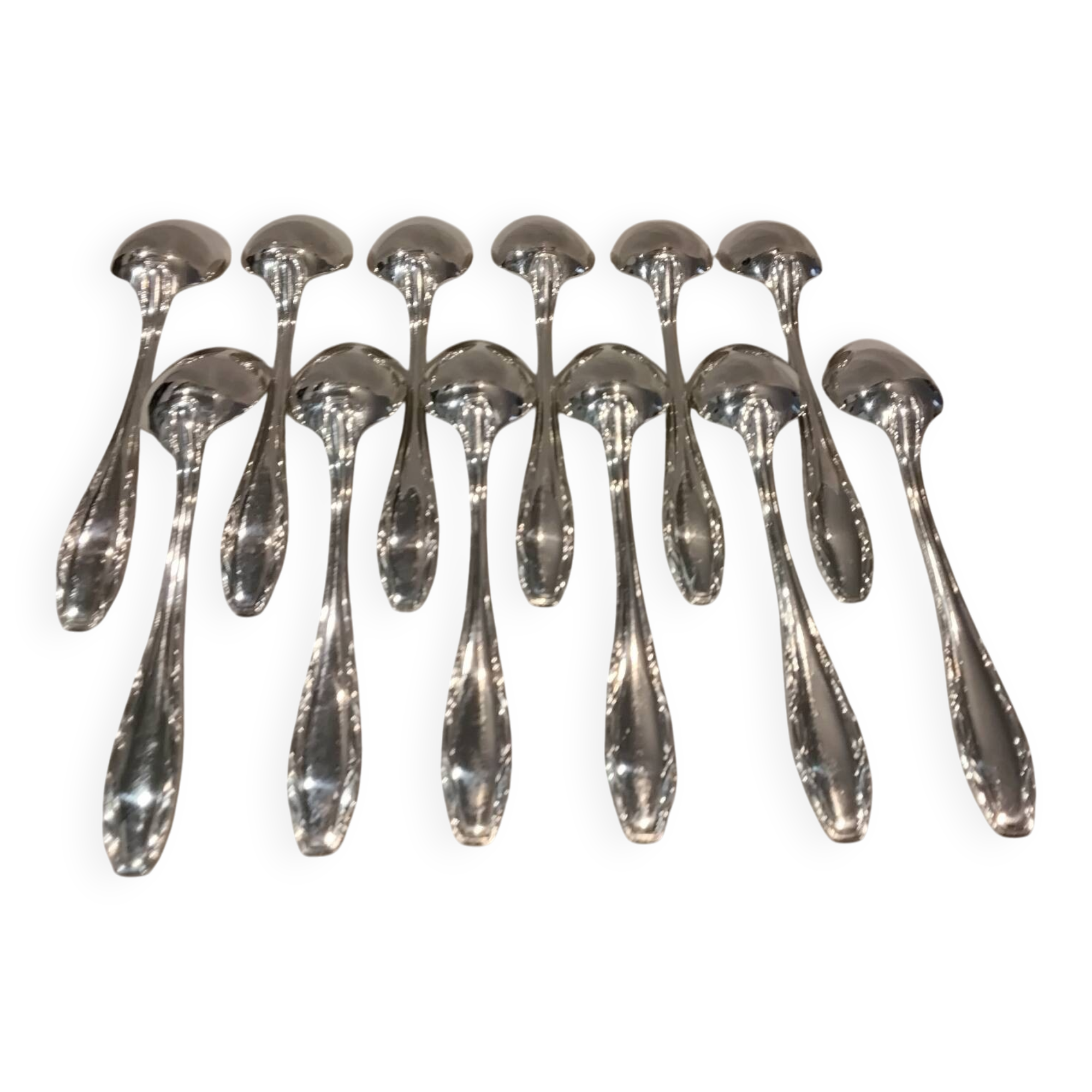 12 silver plated dessert spoons, Argental art deco goldsmith