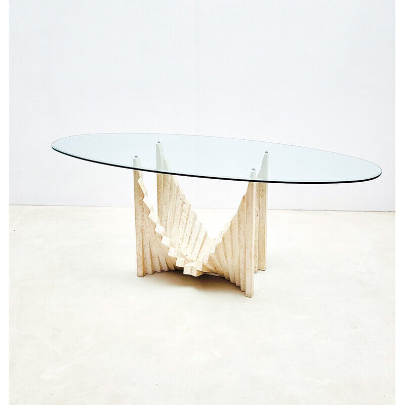 Vintage sculptural travertine table, italy 1970s