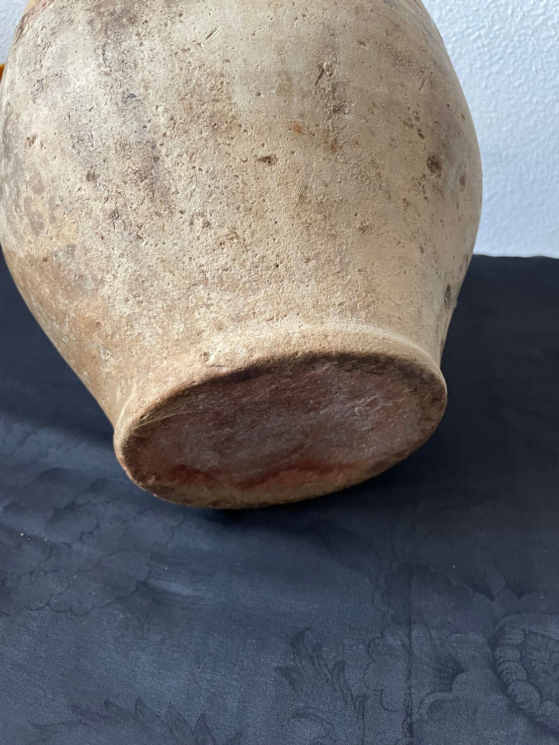 Old yellow glazed terracotta grease pot south west France
