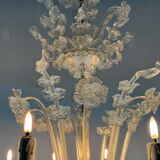 Venetian chandelier in colorless murano glass, 12 light arms, circa 1900