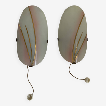 Pair of vintage 1960 opaline brass petal wall lights - 21 cm
