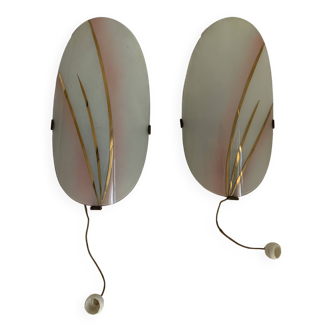 Pair of vintage 1960 opaline brass petal wall lights - 21 cm