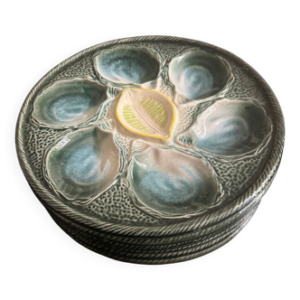 6 assiettes à huitres en barbotine Saint Clément