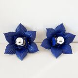Pair of vintage Masca blue metal flower wall lights