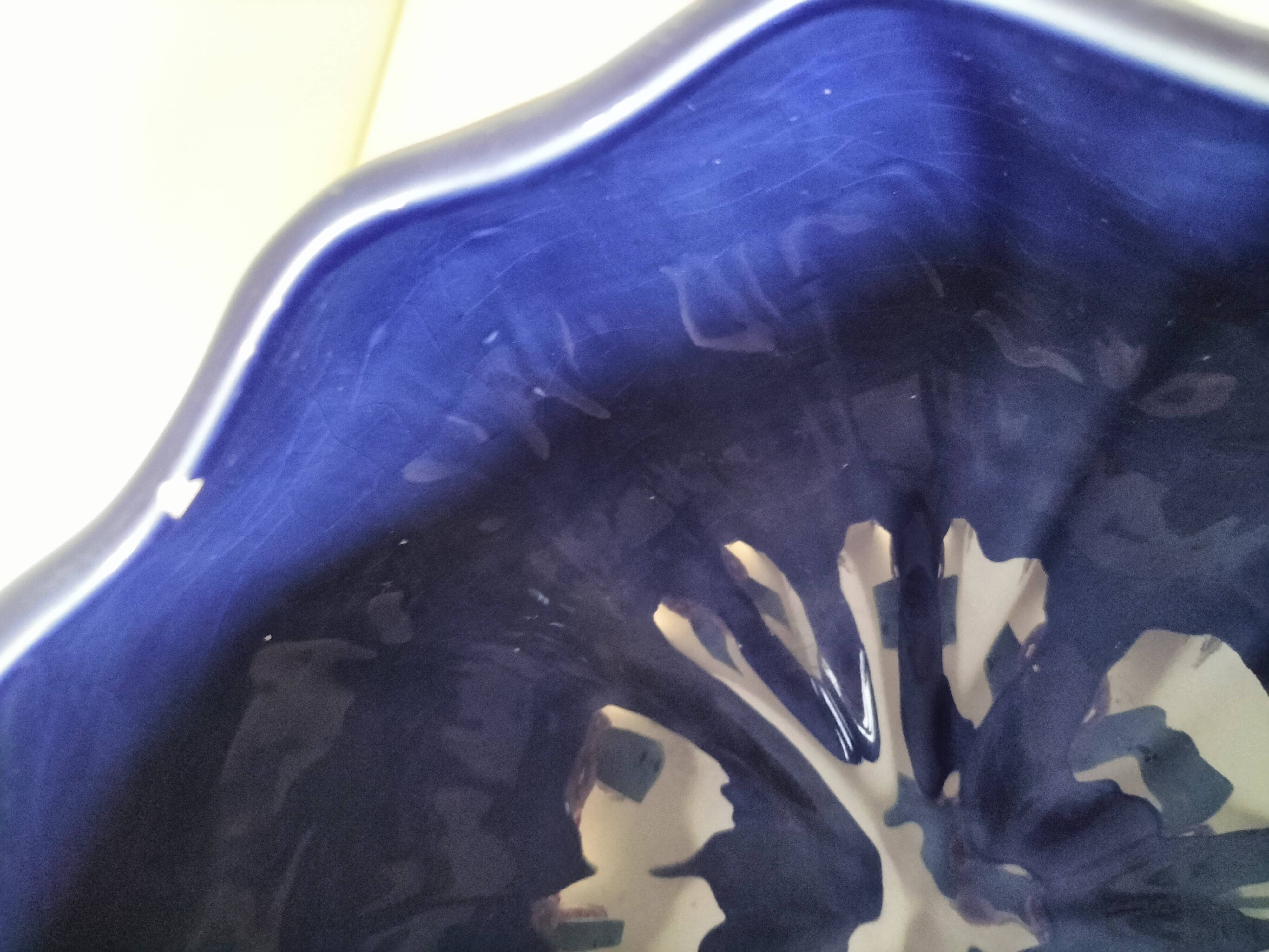 Large vintage soup tureen in glazed ultramarine ceramic