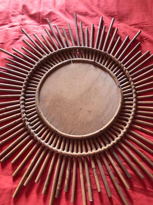 Miroir rotin bambou vintage années 50 68cm