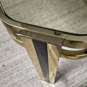 Vintage 1970s coffee table in gold metal and smoked glass.