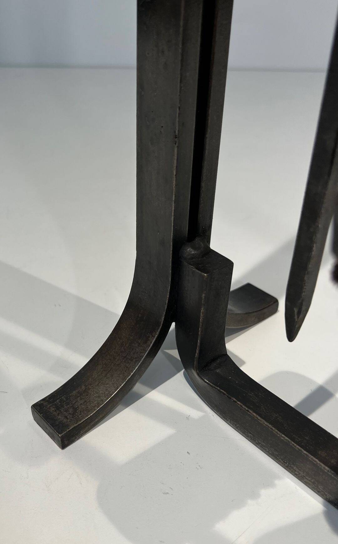Modernist Fire Necessities in Steel and Brass with Hanging Tools, in the