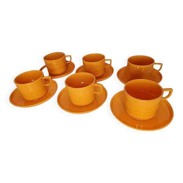 tasses à café vintage en plastique orange x 6
