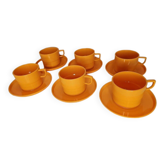 tasses à café vintage en plastique orange x 6