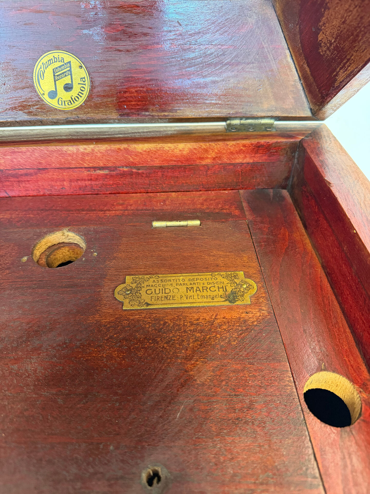 Italian floor-model upright phonograph cabinet, 1900s