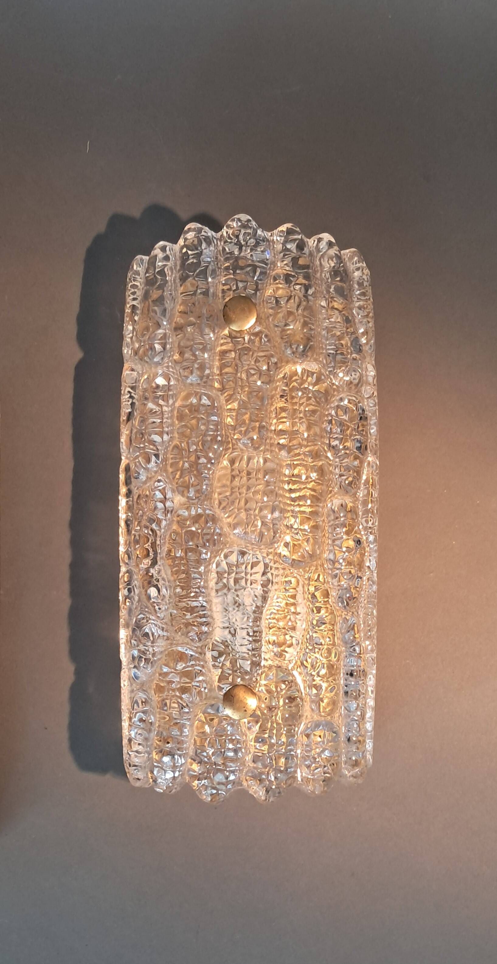 Pair of gilt brass and crystal sconces by Carl Fagerlund for Orrefors, 1960.