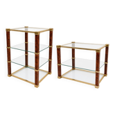 Hollywood Regency Set – Sideboard & coffee table in glass, brass & burl wood