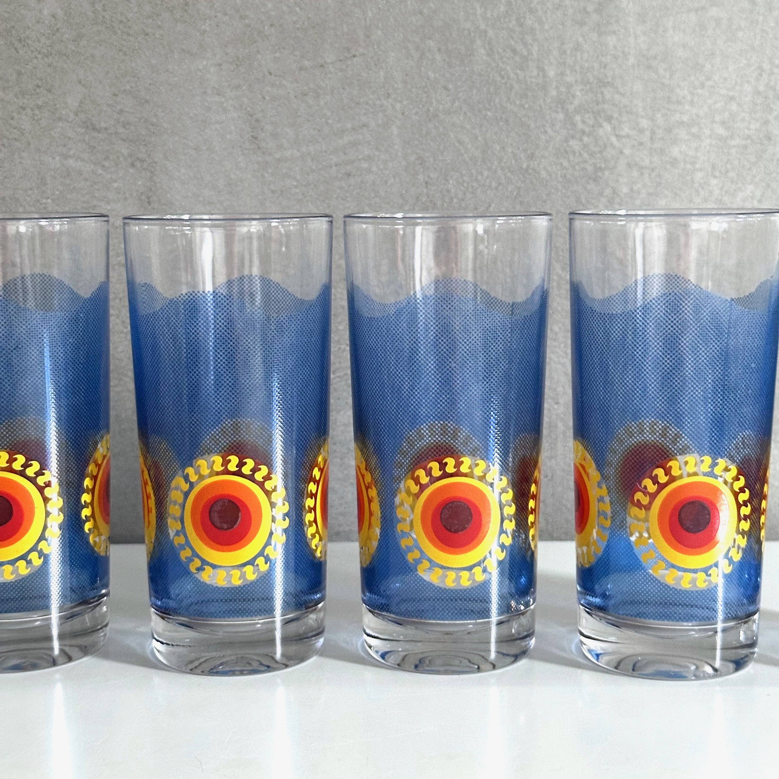 Vintage glass set, VMC Reims France, French lemonade glass 70's