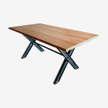 Table repas style industriel bois et métal