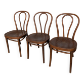 Set of 3 Vintage Thonet Style Bentwood Chair, Carved Wood Dining Chair