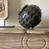 Vase grey ball cast iron emmaille pattern triangle art deco