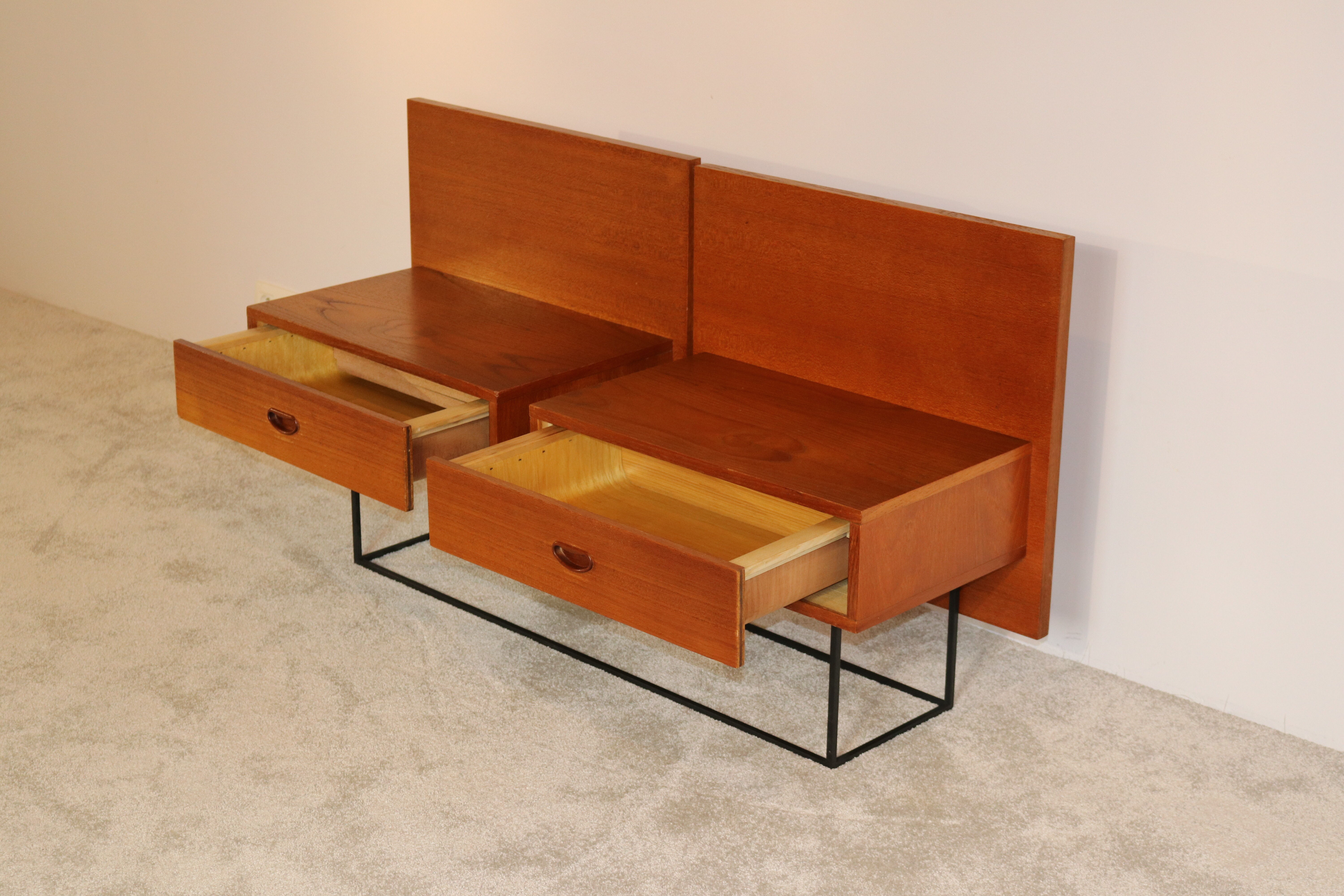 Floating bedside tables in teak veneer - Belgium - 1960's